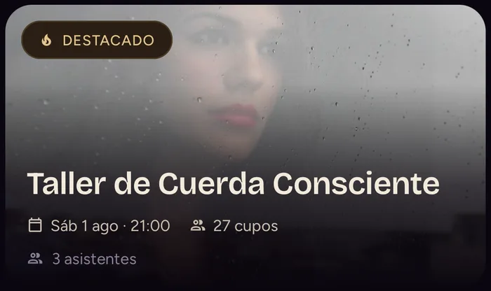 La ficha de un evento en la app, con su fecha, su hora, el aforo que queda y cuánta gente va.